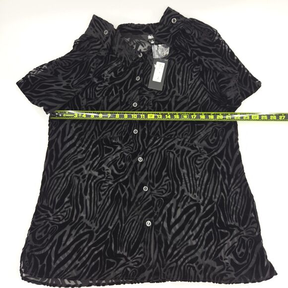 Slim Factor Holiday Shine Velvet Burnout Button Up Down Shirt Womens L Witchy - Picture 5 of 8